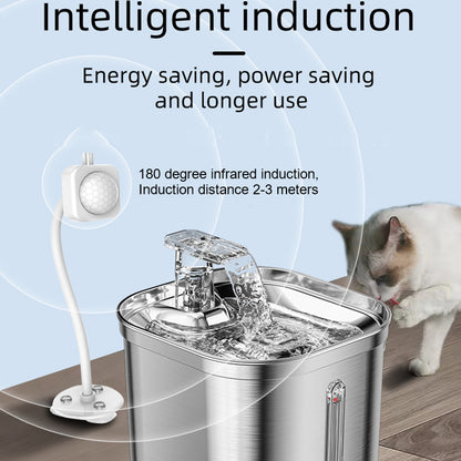 2.2L Pet Water Dispenser Stainless Steel Cat Water Fountain Automatic Circulation Electronic Pet Supplies Smart Drinking Bowl