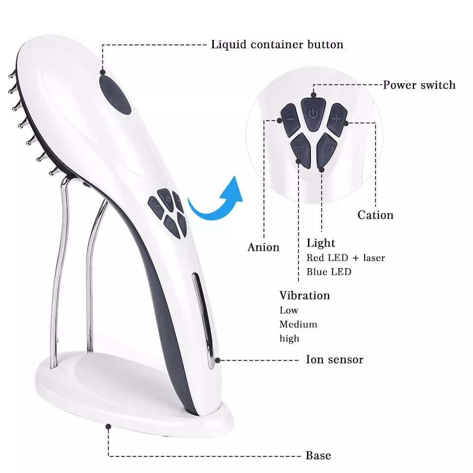 Electric Laser Hair Growth Comb Anti Hair Loss Massage Therapy Ions Vibration Red Blue Light Electric Laser Hair Growth